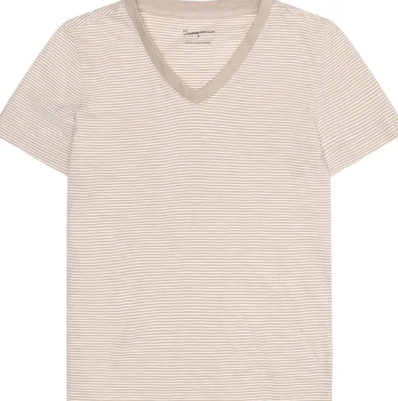 KnowledgeCotton Apparel Striped V-Neck T-Shirt Women