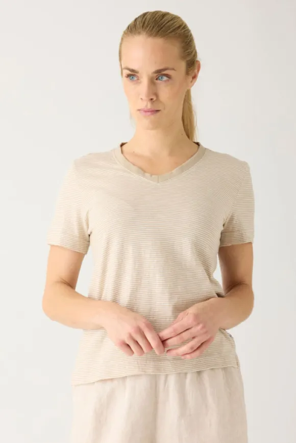 KnowledgeCotton Apparel Striped V-Neck T-Shirt Women
